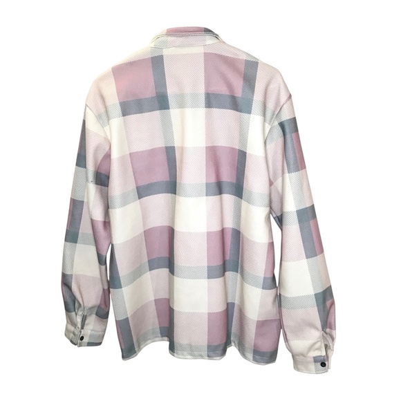 Plaid Shacket Jacket Shirt Pink Gray Cream Button Front Overshirt XXL - Picture 2 of 10